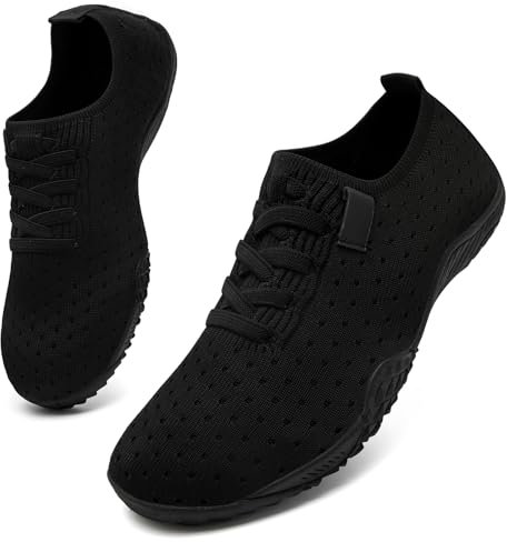 UNQWQZ Barfußschuhe Damen Barfuss Sneaker Weich Laufschuhe Sportschuhe Leicht Turnschuhe Atmungsaktives Walkingschuhe Obermaterial rutschfeste Gummisohle Schwarz 39