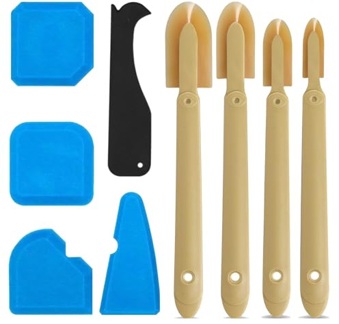 Amazleer Kit di strumenti per sigillatura in silicone, 9 pezzi, 4 dimensioni di strumenti per la finitura del sigillante in gomma, 5 strumenti per la rimozione del silicone multifunzione (kit di 9