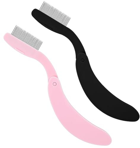 2 Pièces Peigne à Cils Pliable, Brosse Soin des Cils Et Sourcils, Outil de Séparation des Cils, Brosse Toilettage Pliable Pour Fournitures de Maquillage(Noir Et Rose)