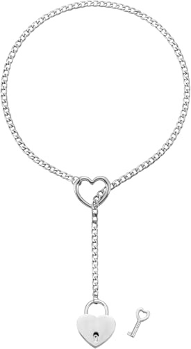 RWQIAN justerbar slip-kedja damer hjärta/O-ring/lås slip kedja punk gotiska kubanska halsband silver/guld/svart smycken Y-halsband 60 – 34 tum, 26 cm, Rostfritt stål
