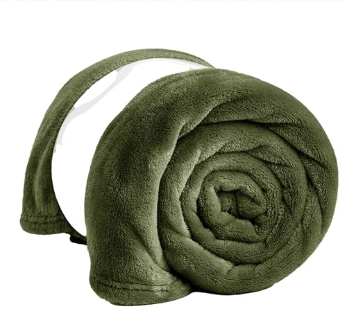 PRIME LINENS Fleece Blanket Reversible Throw for Sofa - Faux Fur Bed Blanket Lightweight Cozy Throw for All Seasons, Perfect for Bed Couch Camping & Travel (Green, 130 x 150 Cm)