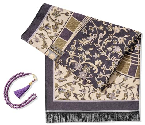 SUMELA Muslim Prayer Rug with Islam Prayer Beads - Travel Prayer Mat, Islamic Gifts for Women, Portable Prayer Matt Islam, Islamic Prayer Rug Islam Men Women, Praying Mat for Muslim Gifts, Purple