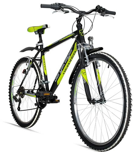 Bergsteiger Denver 26 Zoll Mountainbike, geeignet ab 155 cm, 18 Gang-Schaltung, Licht, Schutzblech, Gabel-Federung