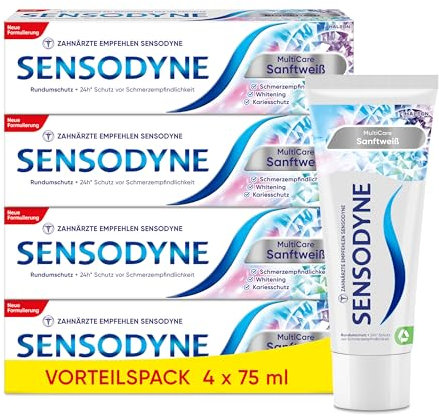 Zahnpasta - Sensodyne MultiCare Sanftweiß, tägliche Zahncreme mit Fluorid, für schmerzempfindliche Zähne, 4x75ml