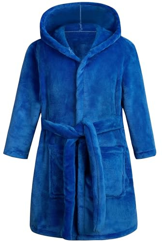 CROOUTN Peignoirs de Bain Enfant Vêtements de Nuit Garçon Fille Peignoir Ultra Doux et Léger Serviette de Bain Capuche Bleu 4-5 Ans