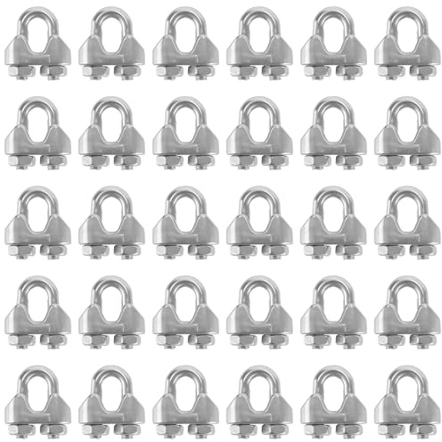 JIAYUET 30 Piece M3 Wire Rope Clips, 1/8 inch Stainless Steel U Bolt Cable Clamps
