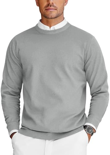 COOFANDY Jersey Hombre Cuello Redondo Suéter Manga Larga Jersey Punto Fino Jerséis Vestir Cálido Sueter Trabajo Informal Sweater Gris Claro 3XL