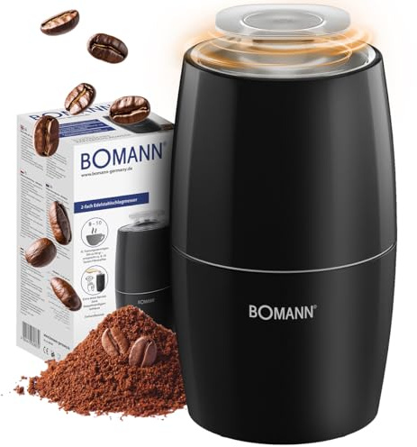 Bomann® Kaffeemühle elektrisch | für 60g Kaffeebohnen | Mahlgrad variabel | elektrische Kaffeemühle 150W | Edelstahlmesser | Zubehör für Kaffeemaschine Espresso Mokka | KSW 6088 CB | Schwarz