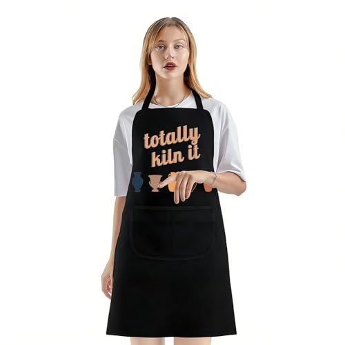 VAMSII Totally Kiln It Apron Ceramic Artist Gifts Ceramic Pottery Apron Pottery Lover Gifts Clay Pottery Maker Gift (BLK-Totally Kiln It Apron)