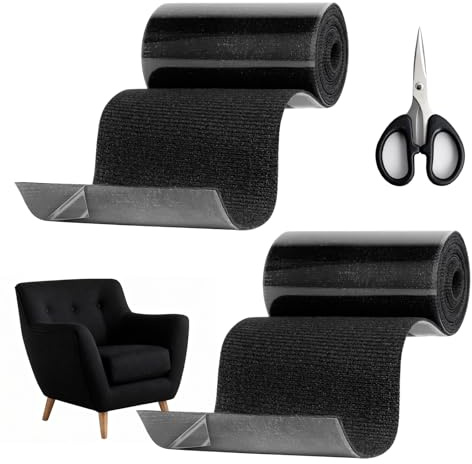 INQUIRLLY 2 Ruban Tissu Noir 10 X 200 Cm Bandes De RéParation En Tissu Rouleau De Ruban De RéParation Tissu Patch Autocollant Pour Les Doudounes, Les VêTements, La Toile Et Autres MatéRiaux En Tissus