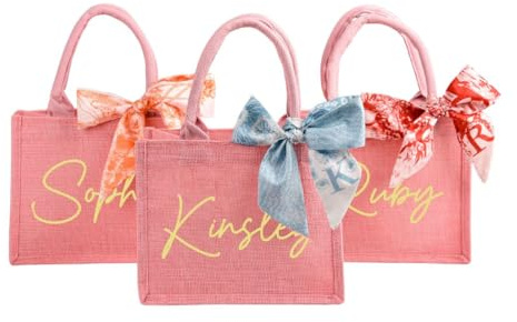 Sac de plage en jute personnalisable avec écharpe initiale – Cadeau personnalisé pour demoiselle d'honneur, sac fourre-tout, enterrement de vie de jeune fille, sac cadeau réutilisable