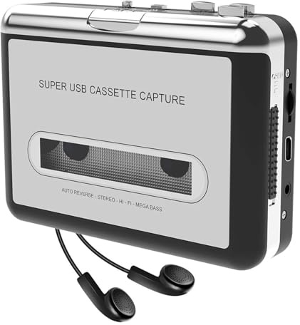 XUMIUZIY Kassettbandspelare, USB-kassett Till MP3-omvandlare, Bärbar Ljudbandspelare med Hörlurar och Hörlursuttag, Kompatibel med Bärbara Datorer