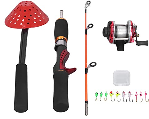 MechKit Canne à pêche sur Glace Combo Combo Fibre de Carbone de qualité supérieure 56 cm Ensemble d'outils de pêche sur Glace avec Crochets de Ligne de pêche Boîte de Rangement