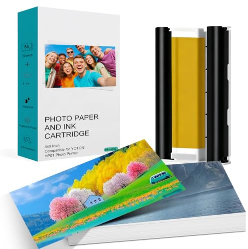 Compatible with YOTON 4x6 Photo Printer Ink and Paper -54 Sheets (4x6) & 1 Ink Ribbon Refill,Dye Sublimation,Waterproof, long-lasting color,for YP01 Photo Printer