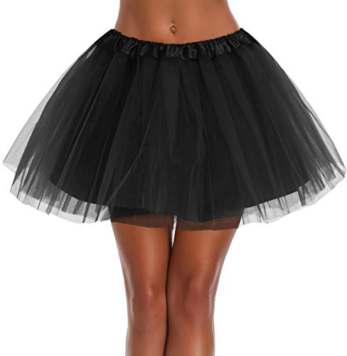Tutu for Women's Teen Adult Classic Elastic 3, 4, 5 Layered Tulle Skirt Dance Birthday Halloween Costume(One Size, 4Layer-Black)