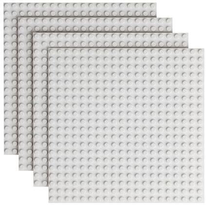 Q-Bricks Classic Bauplatten | 20x20 Noppenanzahl | 16 * 16 cm | Kompatibel mit Meisten Marken | 4 STK. im Set | Farbe: Reinweiss
