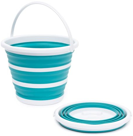 LIVIVO Collapsible Bucket – Large 10L Capacity Sturdy Folding Silicon Water Bucket with Comfortable Grip Handle – Neat and Tidy Space Saving Solution for your Garage Shed Home Bedroom (Turquoise)