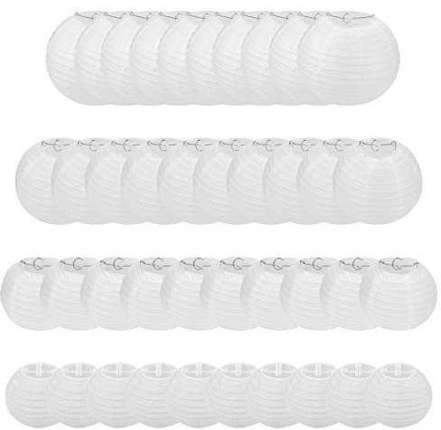 STARVAST - 40 lanterne in carta bianca - Lampione di carta a sfera per matrimoni, compleanni, feste ed eventi, assortite di misure rotonde (4, 6, 8, 10)