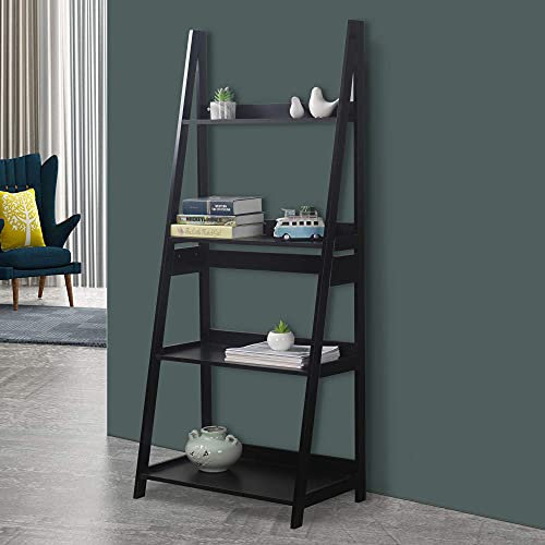 URBNLIVING Modena 4 Tier Wooden Ladder Storage Rack Display Stand Shelving Unit Bedroom (Black)