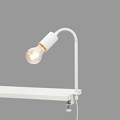 BRILONER Leuchten - Klemmleuchte, Klemmlampe, 1x E27, max. 10 Watt, inkl. Kabelschalter, inkl. Flexarm, Metall, Weiß, 477mm, 2600-016