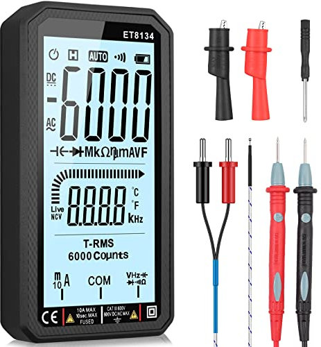 Neoteck 4.7 Pollice Smart Multimetro Digitale DMM 6000 Count TRMS 4.7 LCD Multimetro Intelligente Multitester Misuratore per Temperatura NCV Tensione Corrente AC DC Capacità con Retroilluminazione