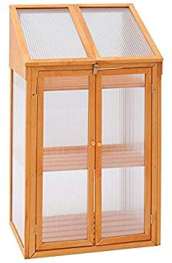 PaMeer Mini Wooden 3 Tier Greenhouse Cold Frame For Garden With Polycarbonate Cover - Ideal For Growing Flowers and Vegetables (69 x 49 x 120)Cm