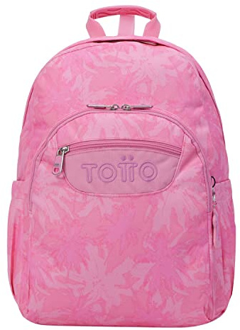 Totto - Mochila escolar - Acuareles - Adaptable a Carro - Color Rosa - Palmeras - Correas en Forma de S - Poliéster