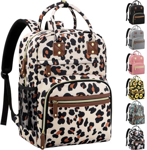 Tenot Diaper Bag Backpack Tote for Women Large Capacity, Baby Bag with Insulated Pockets Multifunctional Diaper Bags, Leopard Print, 11.5 L x 6.0 W x 16.0 H, Standard