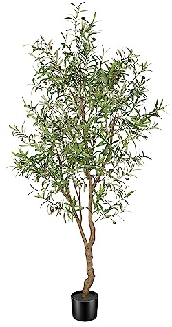 FEELEAD 7ft Faux Olive Tree - Fake Potted Olive Silk Tree with Planter Natural Olive Branches and Realistic Leaves Artificial Tree for Home House Office Decor Indoor