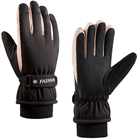 A-QMZL Gants de Ski Femmes Thermiques Antidérapant Gants à écran Tactile Coupe-Vent Hiver épaissie Protection Contre Le Froid pour Ski Cyclisme Randonnée Neige Sports (Noir)