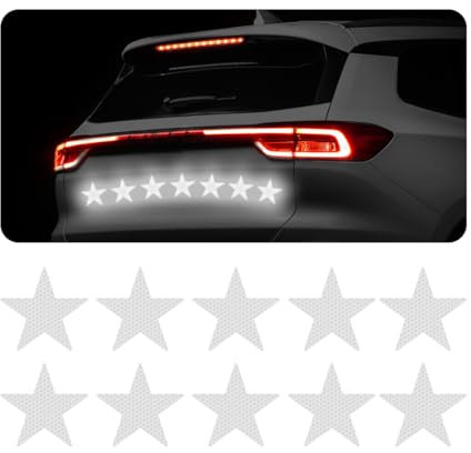 JNNJ 10 Pezzi Auto Adesivi Riflettente, Stella Notte, Alta Intensità Adesivo Riflettente Di Avvertimento a Forma Di Stella per Auto, Camion, Moto, Barca, Rimorchio, Camper (Bianco)