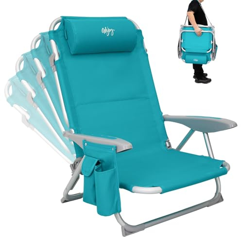 #WEJOY Chaise de Plage Pliable Fauteuil de Plage Camping à 4 Position Réglable Siege de Plage Pliante Portable Chaise Basse de Camping en Aluminium Charge 120 kg pour Voyage Pique-Nique Jardin
