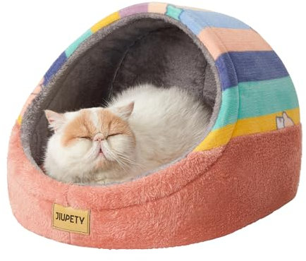 Jiupety Nettes Katzenhöhle, Katzenhaus Katzenkorb, Katzenbett mit rutschfestem Boden, Katzenkörbchen mit Waschbare Abnehmbare Kissen, M (41cm x 41cm x 33cm), Regenbogen