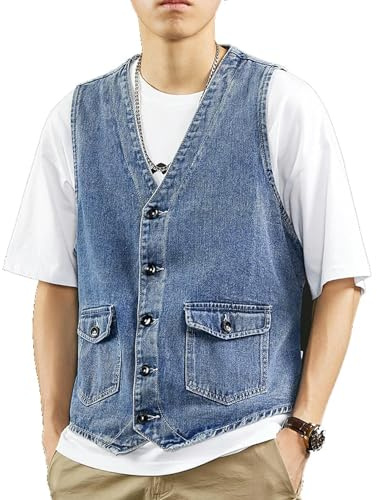 Höstväst herr Vintage jeansväst manlig svart ärmlös jacka herr retro verktyg jeans västar Kläder