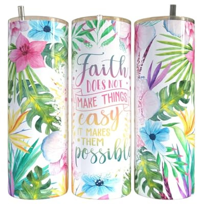 Faith Floral Tumbler Wrap Ready to Press Sublimation Transfer - 20 oz Straight - Jesus, Christian, Ready to Use