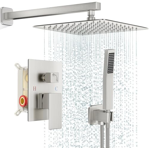 FPXRNG Shower Faucet Set with 10 Inch Brushed Nickel Rain Shower Head