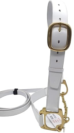 Leather Adjustable Show Halter with Chain Lead White (PONY)