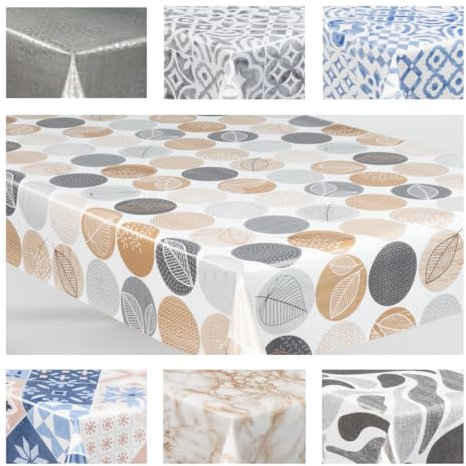 laro Wachstuch-Tischdecke Wachstischdecke Gartentischdecke, Muster:Blattkreismagie Beige, Größe:100x160