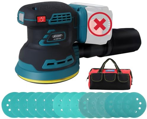 Cordless Orbital Sander, Brushless 5 Inch Electric Sander with Dust Collector, Sanderpapers, 7000-11000 OPM, 3 Speeds, Portable Palm for Woodworking(No Battery)-JOVANT