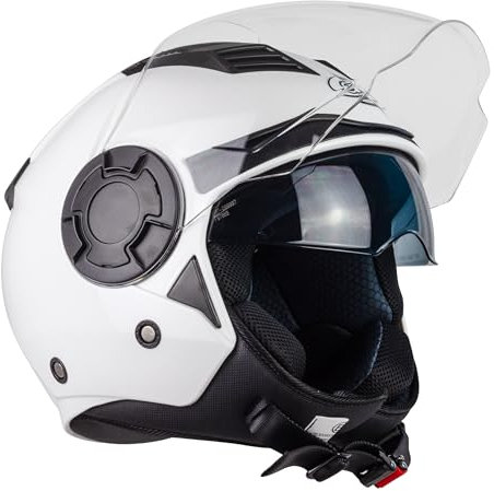 One by Camamoto | Casque Alfa 2.0 Jet/Demi-Jet pour Moto et Scooter, Blanc Brillant, Double Visière, Homologation ECE R22-06, Taille M (57-58 cm)
