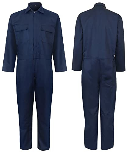 ProMaxFit Men's Long Sleeves Coverall Boiler Suit for Workshop Mechanics - Gray Color, 9 Sizes - Overall Cotton Blend Jumpsuit for Painters, gardeners, Welders and builders. (Plain Blue, S)