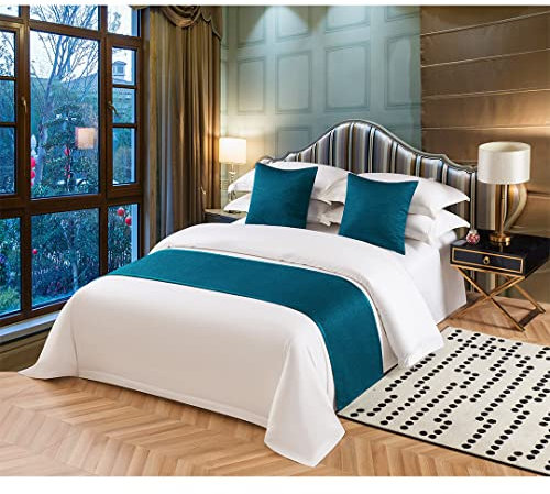 XLDZ Hochwertiger solider Betttuch-Läufer für Hotel, Pension, Resorts – schützendes Bettwäsche-Zubehör (dunkelblau, 2 Kissenbezüge (50 x 50 cm)