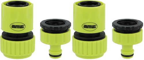 Amig - Kit de Conectores para Manguera | 2 Componentes | Empalme Rápido de 3/4 y Adaptador Reductor para Grifo de 3/4 | Accesorios Ideales para Jardinería | Plástico ABS | Verde Pistacho