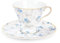 fanquare Bone China Tasse und Untertasse Set, Blau Kleine Rose Blumen Tee Tasse, 170ml Elegante britische Porzellan Kaffeetasse für Frauen Geschenke
