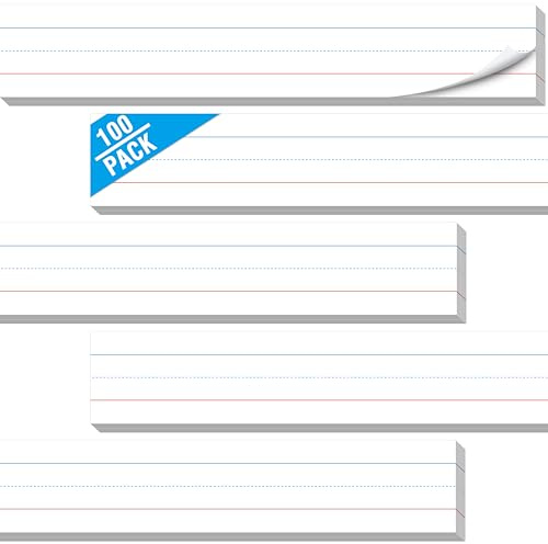 Lot de 100 Bandes de Phrases, Papier Ligné Blanc pour la Pratique de l'Écriture Outil d'Apprentissage Salle de Classe École, Fournitures de Bureau (7,6 x 43cm)