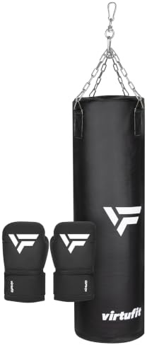 VirtuFit Ensemble de kickboxing Senior - Sac de frappe et gants de boxe - Kit de boxe pour adultes - Kickboxing et boxe - 25 kg - Noir