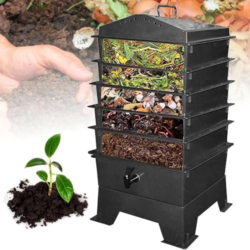 Contenedor de compostaje for jardín de 5 pisos, contenedores de compostaje con lombrices, contenedor de almacenamiento for reciclaje de desechos de alimentos, contenedores de almacenamiento de compost
