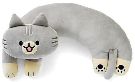 Furvana U-formad kattplyschkudde, söta plysch, 50,8 cm - Ultrasoft katt gosedjur, födelsedag gåva (grå)