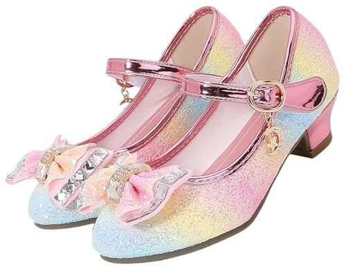 ZOUPREME Zapatos Princesa Brillantes para Niñas Baile Vestir de Tacón Bajo (A-Multi,29)