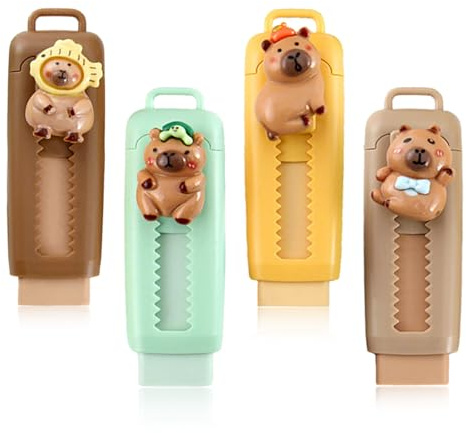 CXNXFD 4 stycken Capybara infällbart suddgummi pennhållare, Capybara suddgummi skolsaker pastellfärger, inskolningsgåva för barn, studenter söt design